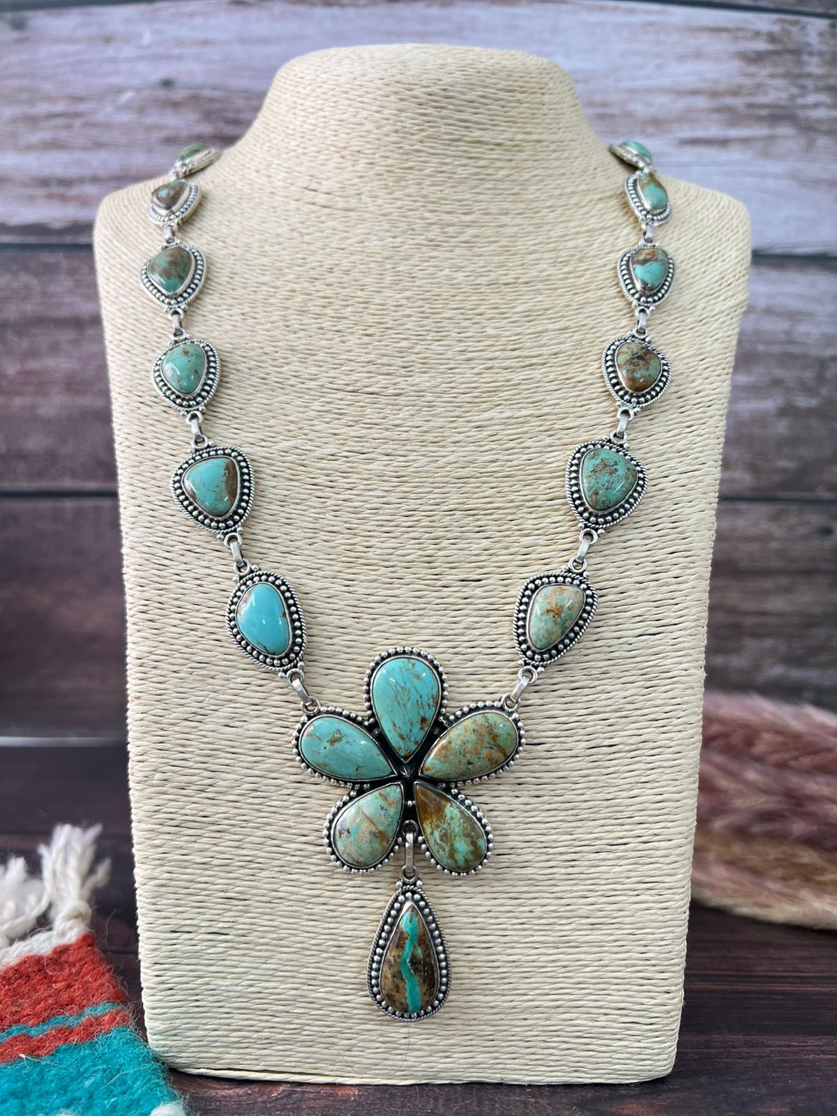 Handmade Sterling Silver Baja Turquoise Collection: Necklace "Signed Nizhoni"