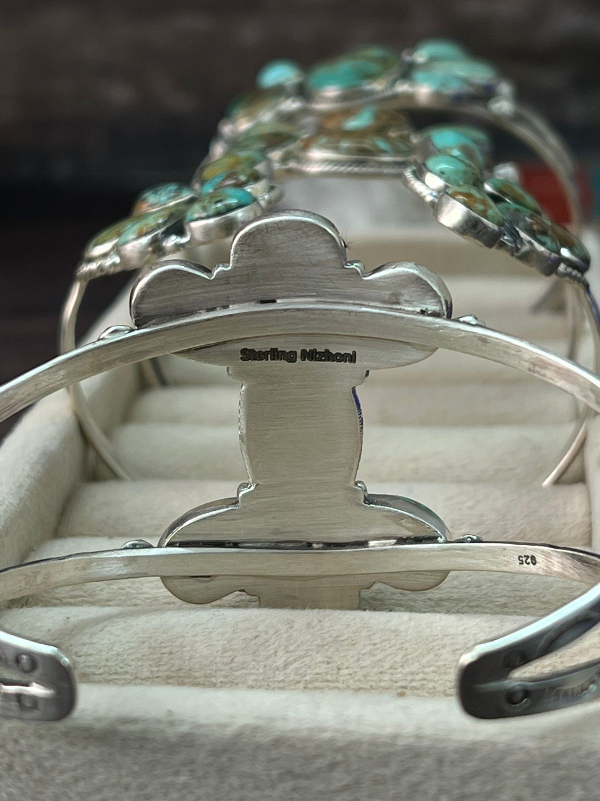 Handmade Sterling Silver Baja Turquoise Collection: Cuff Bracelet "Signed Nizhoni"