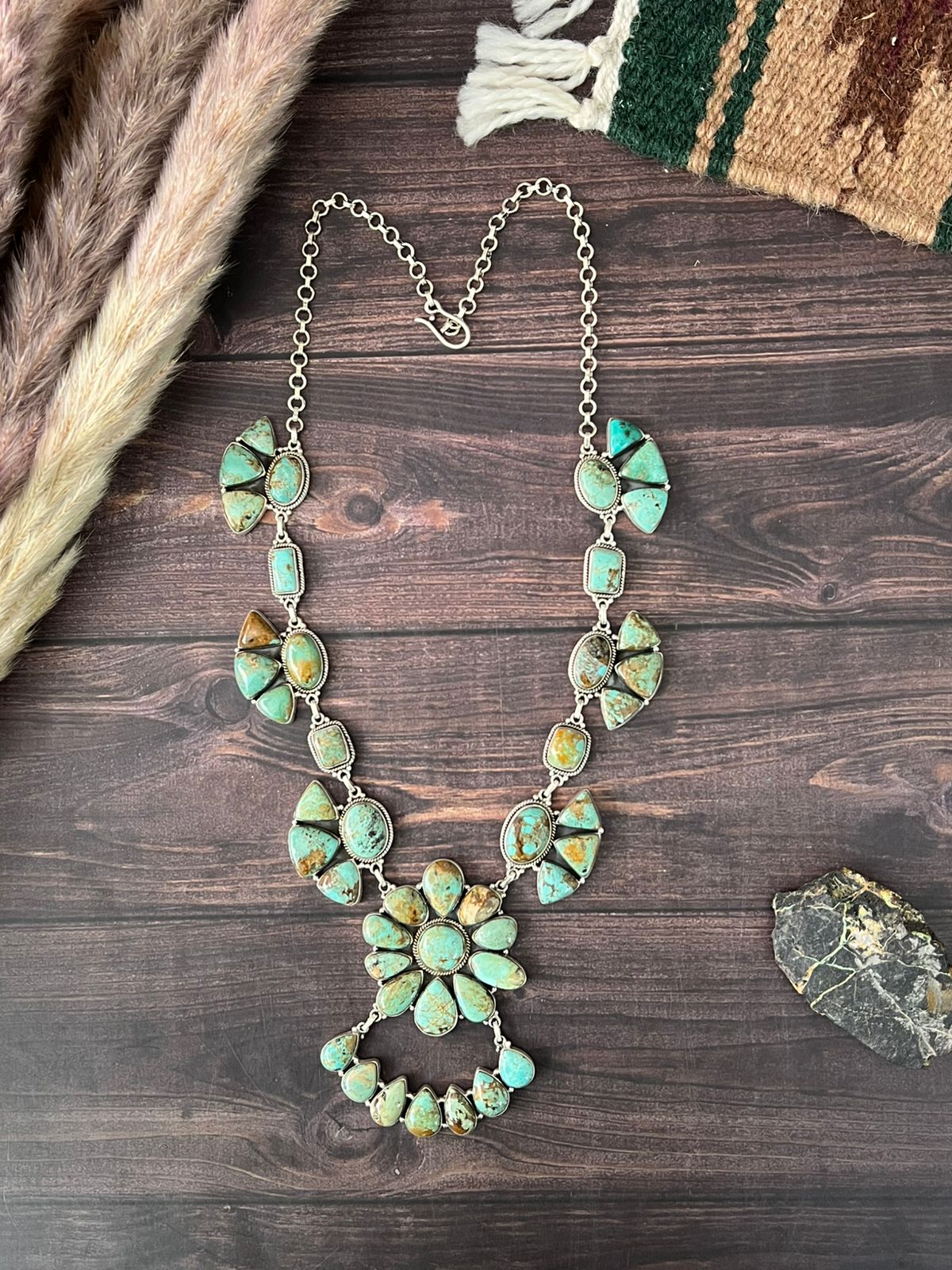 Handmade Sterling Silver Baja Turquoise Collection: Necklace "Signed Nizhoni"