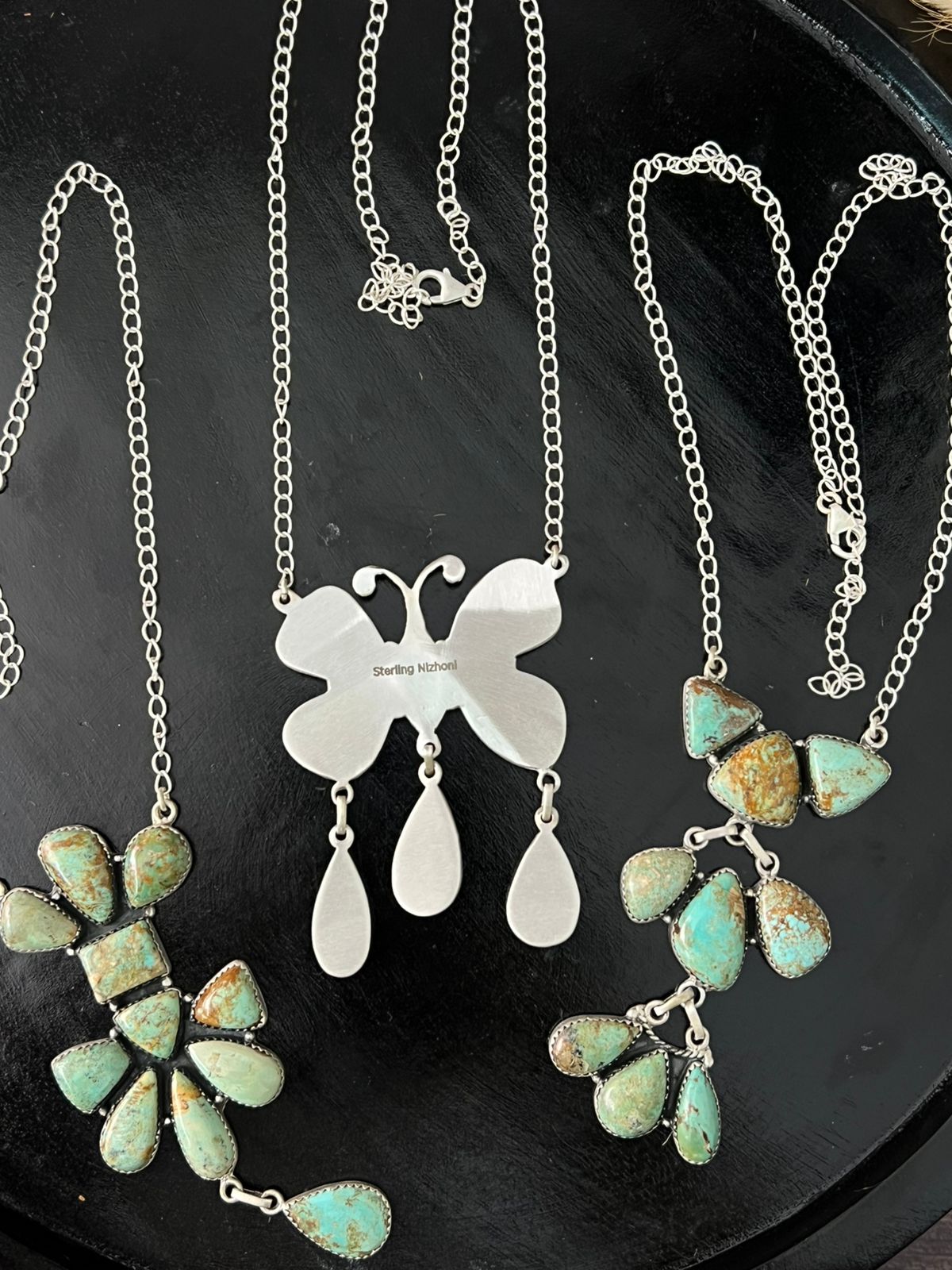 Handmade Sterling Silver Baja Turquoise Collection: Necklace "Signed Nizhoni"