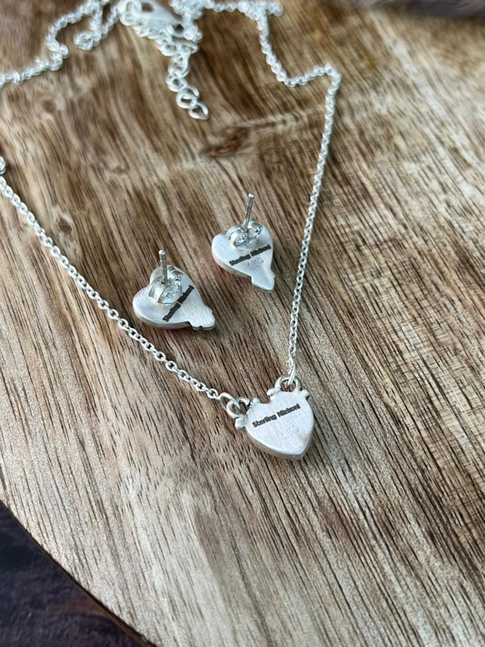 Handmade Sterling Silver Cotton Candy Heart Necklace Earrings Set "Signed Nizhoni"