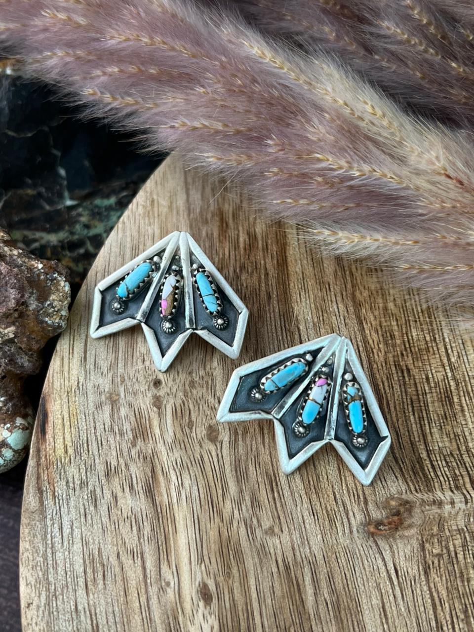 Handmade Sterling Silver Cotton Candy Post Studs Earrings "Signed Nizhoni"