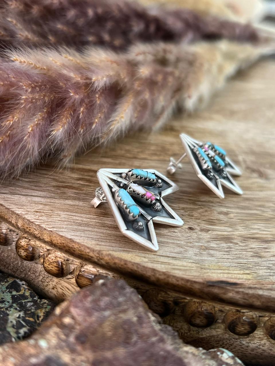 Handmade Sterling Silver Cotton Candy Post Studs Earrings "Signed Nizhoni"