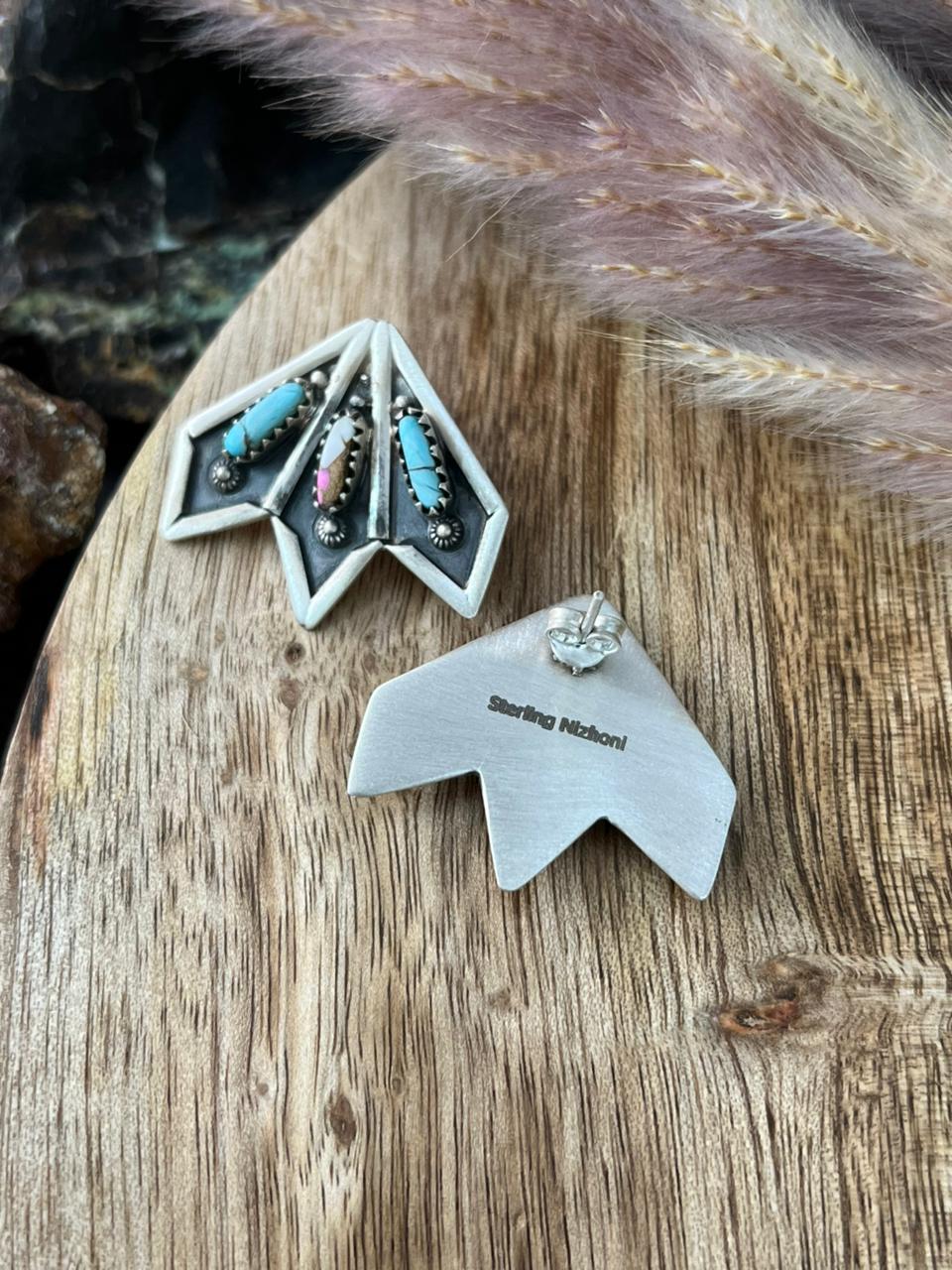 Handmade Sterling Silver Cotton Candy Post Studs Earrings "Signed Nizhoni"