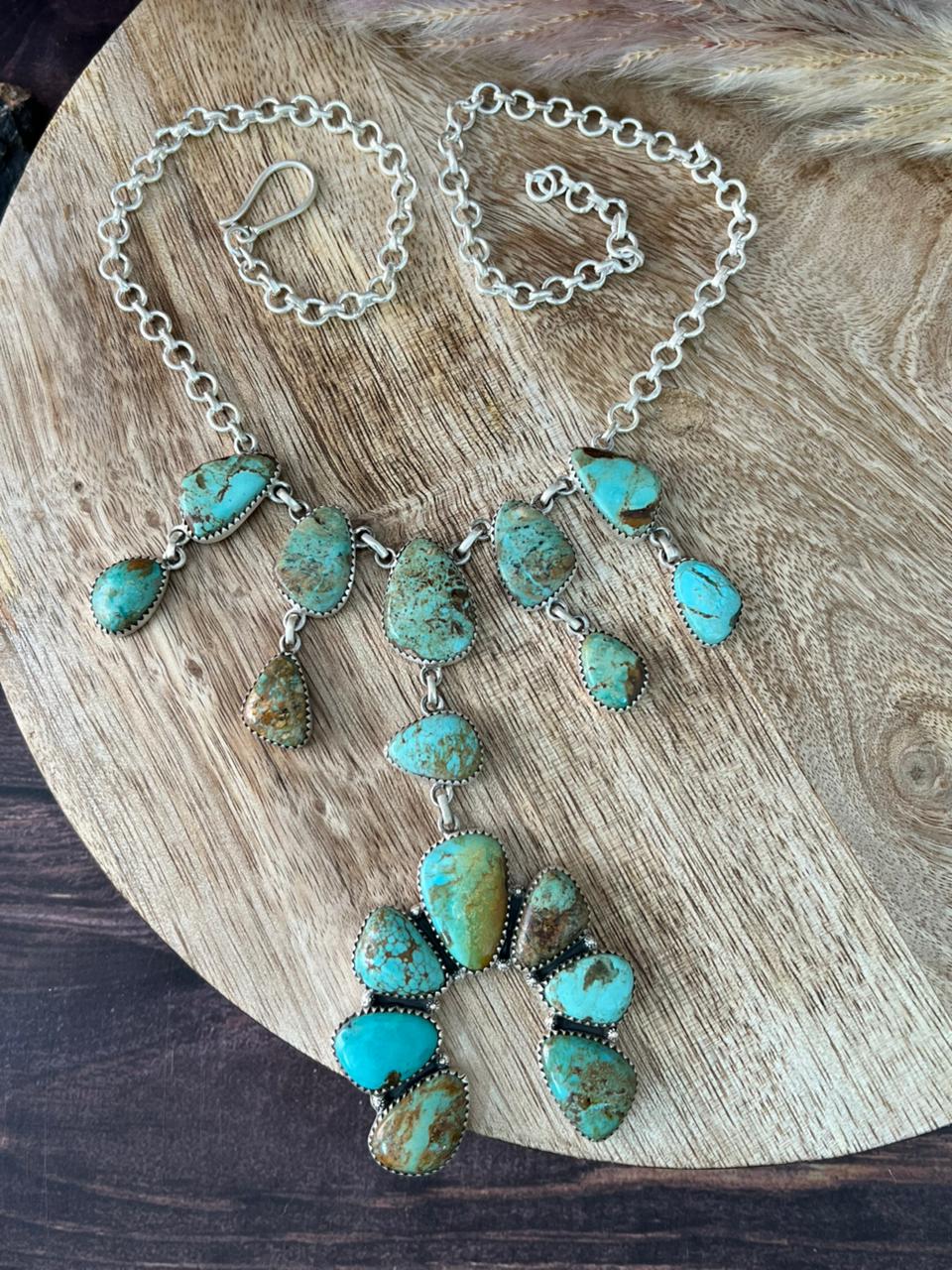 Handmade Sterling Silver Baja Turquoise Collection: Naja Necklace "Signed Nizhoni"