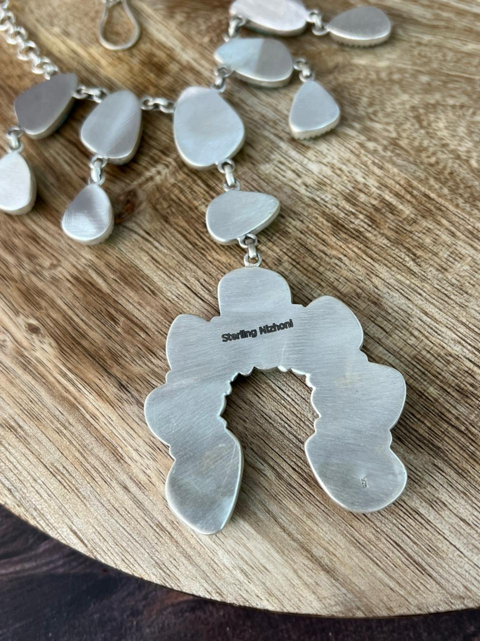 Handmade Sterling Silver Baja Turquoise Collection: Naja Necklace "Signed Nizhoni"