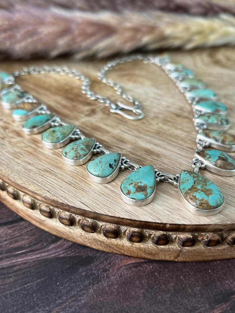 Handmade Sterling Silver Baja Turquoise Collection: Necklace "Signed Nizhoni"