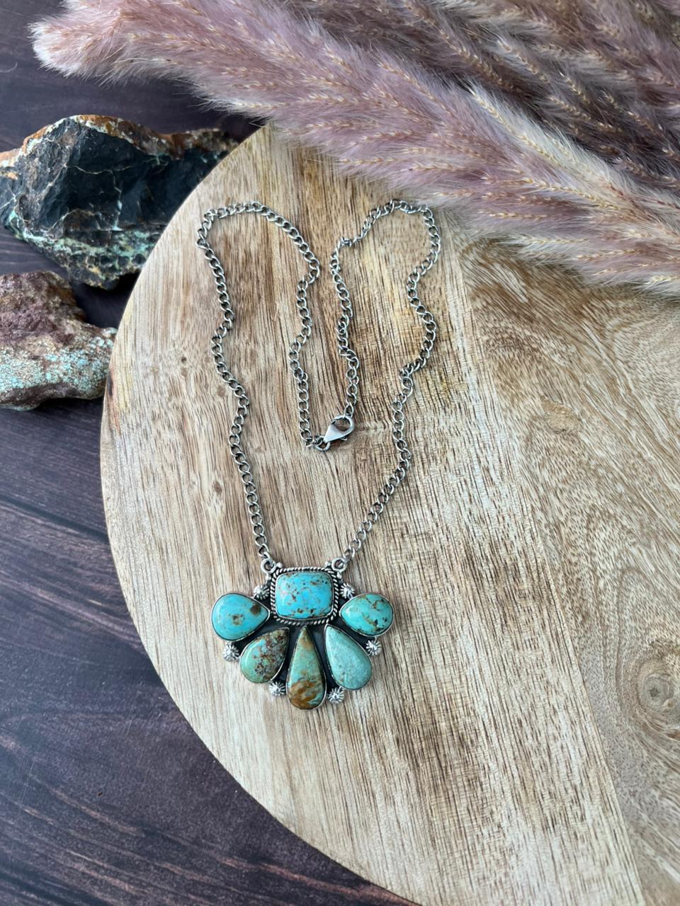 Handmade Sterling Silver Baja Turquoise Collection: Necklace "Signed Nizhoni"