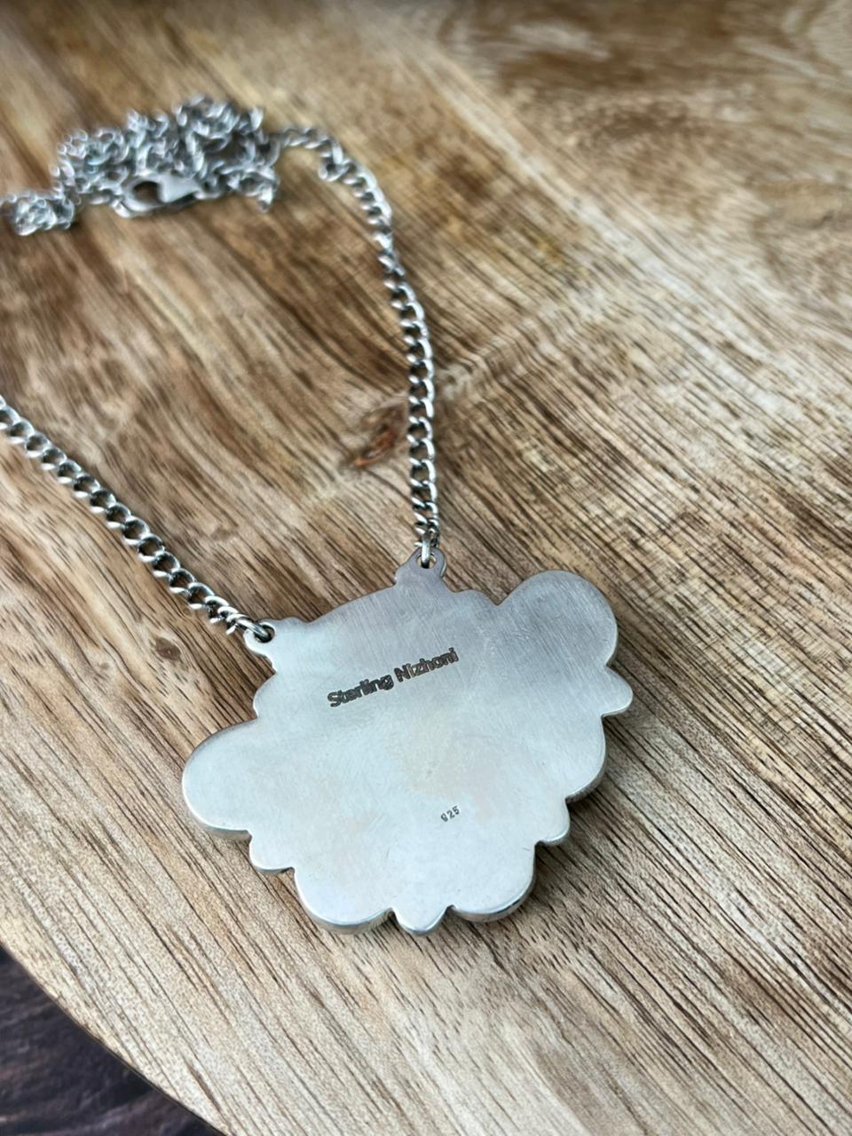 Handmade Sterling Silver Baja Turquoise Collection: Necklace "Signed Nizhoni"
