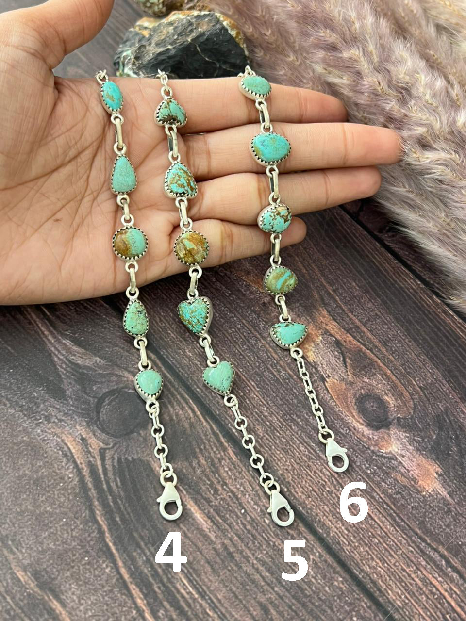 Handmade Sterling Silver Baja Turquoise Collection: Chain Bracelet "Signed Nizhoni"