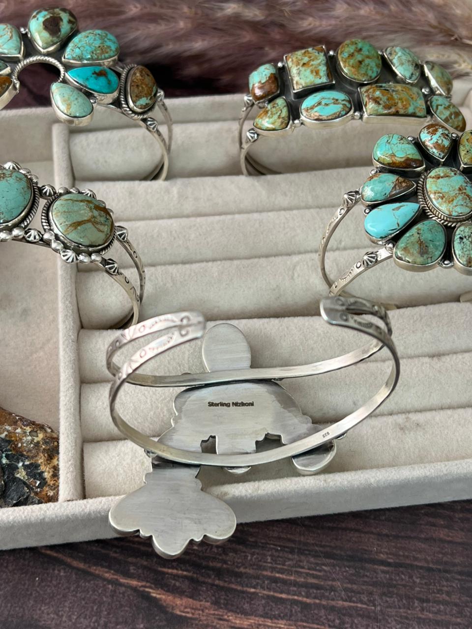 Handmade Sterling Silver Baja Turquoise Collection: Cuff Bracelet "Signed Nizhoni"