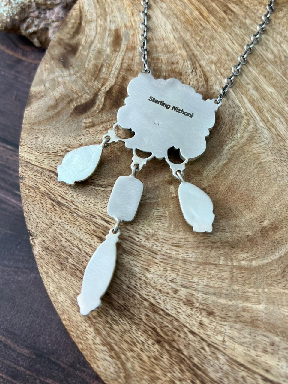 Handmade Sterling Silver Baja Turquoise Collection: Necklace "Signed Nizhoni"
