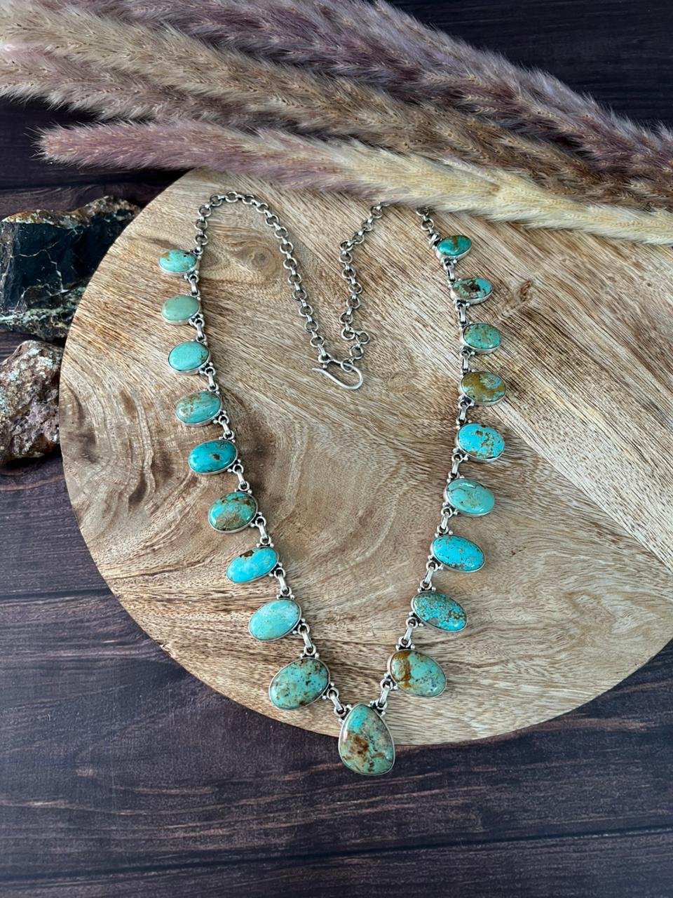 Handmade Sterling Silver Baja Turquoise Collection: Necklace "Signed Nizhoni"