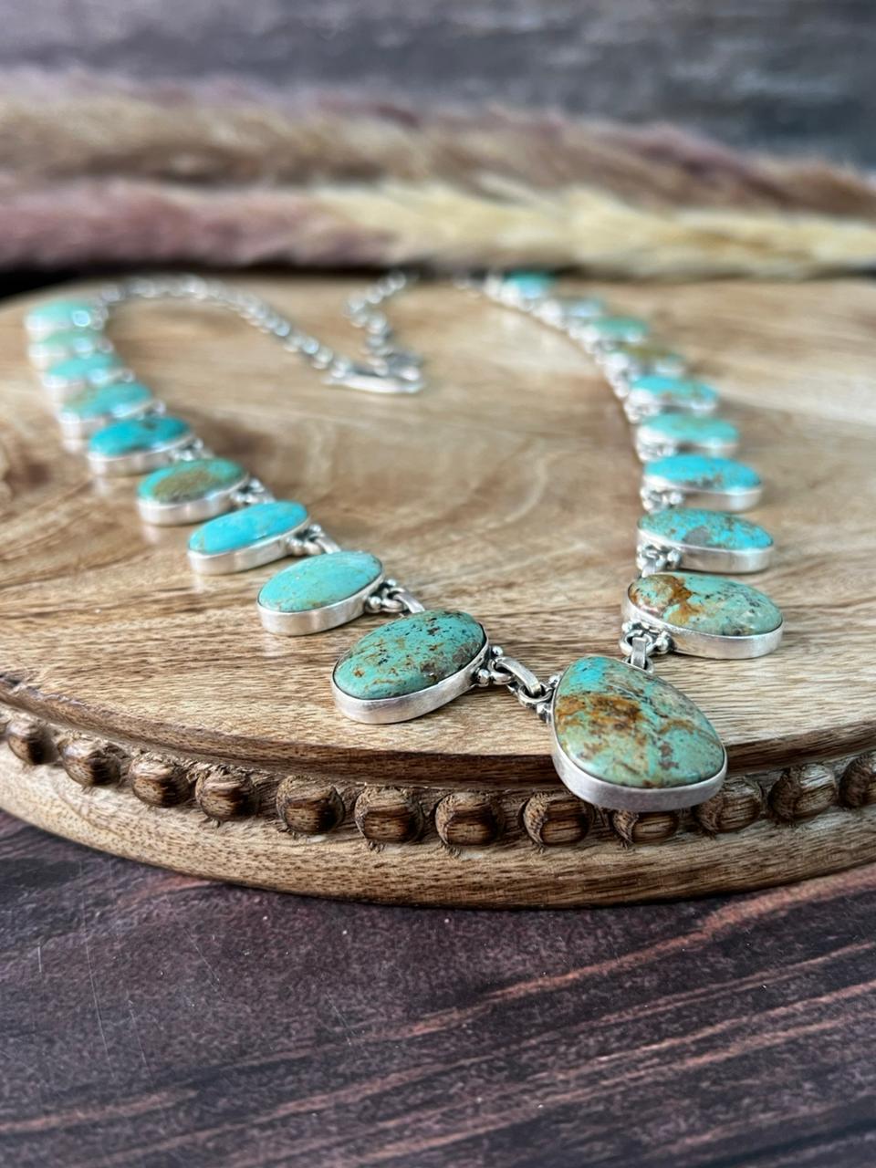 Handmade Sterling Silver Baja Turquoise Collection: Necklace "Signed Nizhoni"