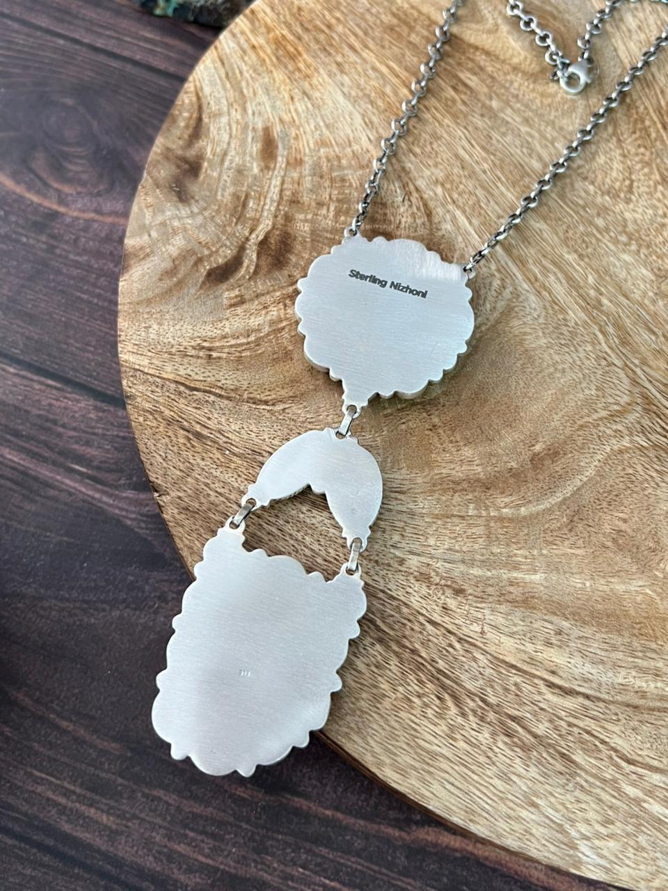 Handmade Sterling Silver Baja Turquoise Collection: Necklace "Signed Nizhoni"