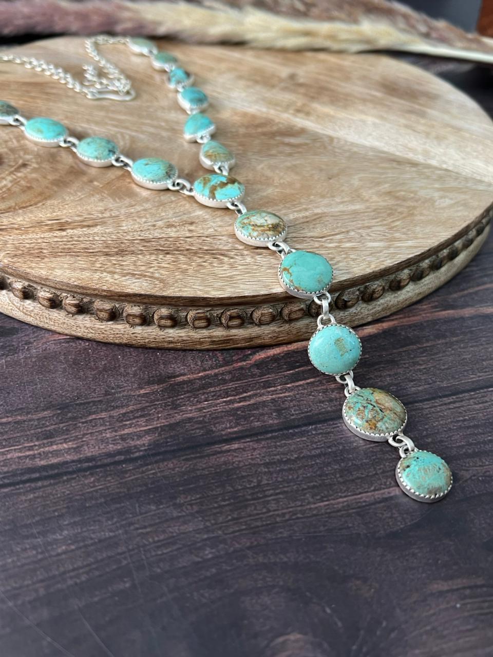 Handmade Sterling Silver Baja Turquoise Collection: 'Y Shaped' Necklace "Signed Nizhoni"