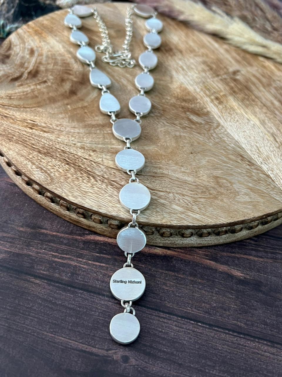 Handmade Sterling Silver Baja Turquoise Collection: 'Y Shaped' Necklace "Signed Nizhoni"