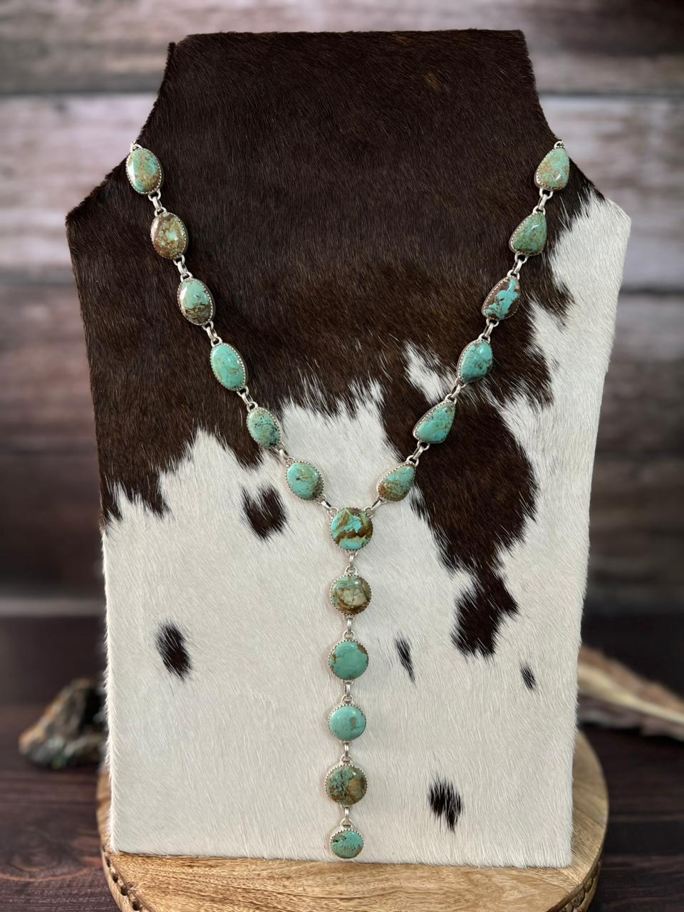 Handmade Sterling Silver Baja Turquoise Collection: 'Y Shaped' Necklace "Signed Nizhoni"