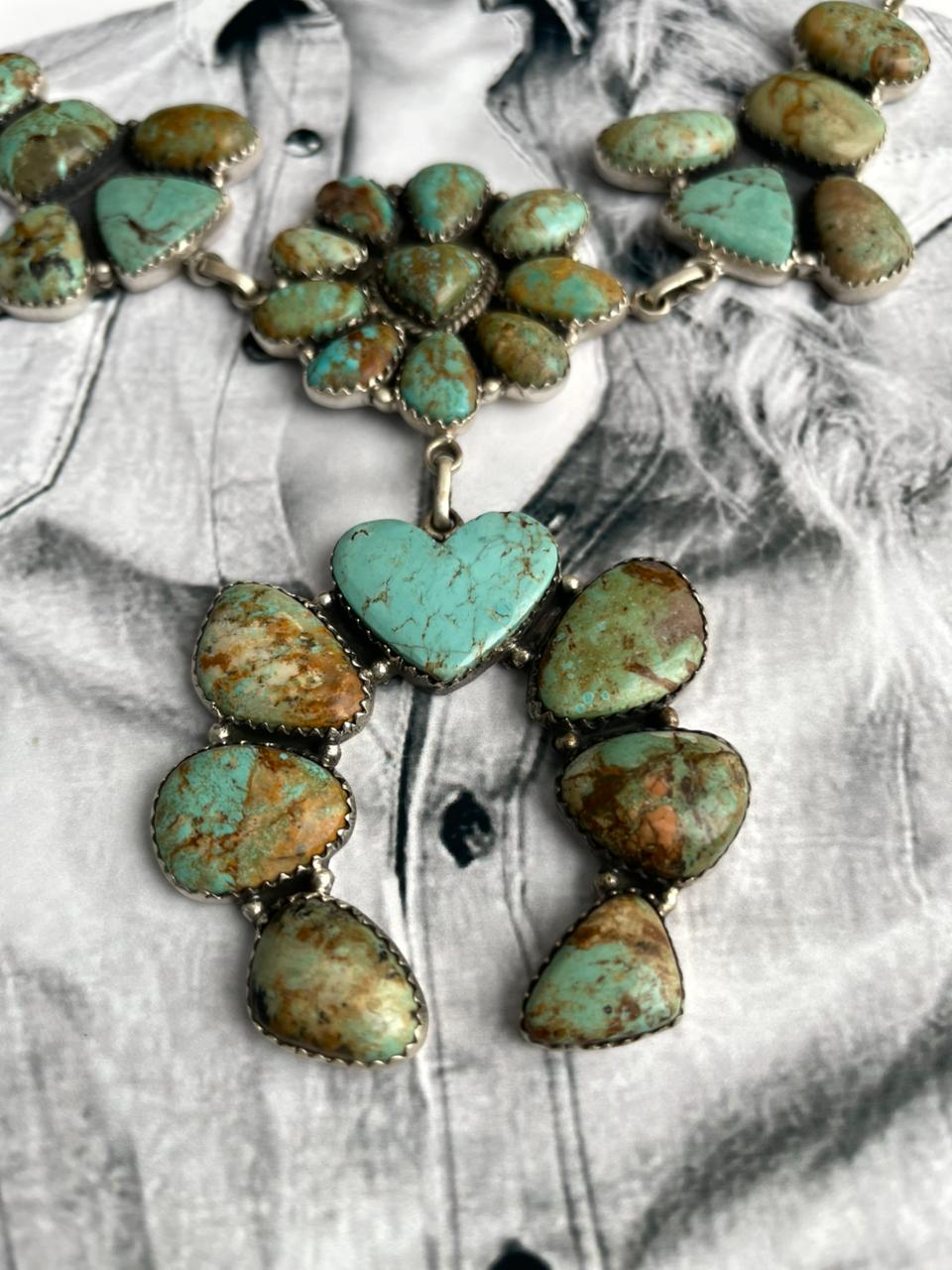 Handmade Sterling Silver Baja Turquoise Collection: Naja Necklace "Signed Nizhoni"
