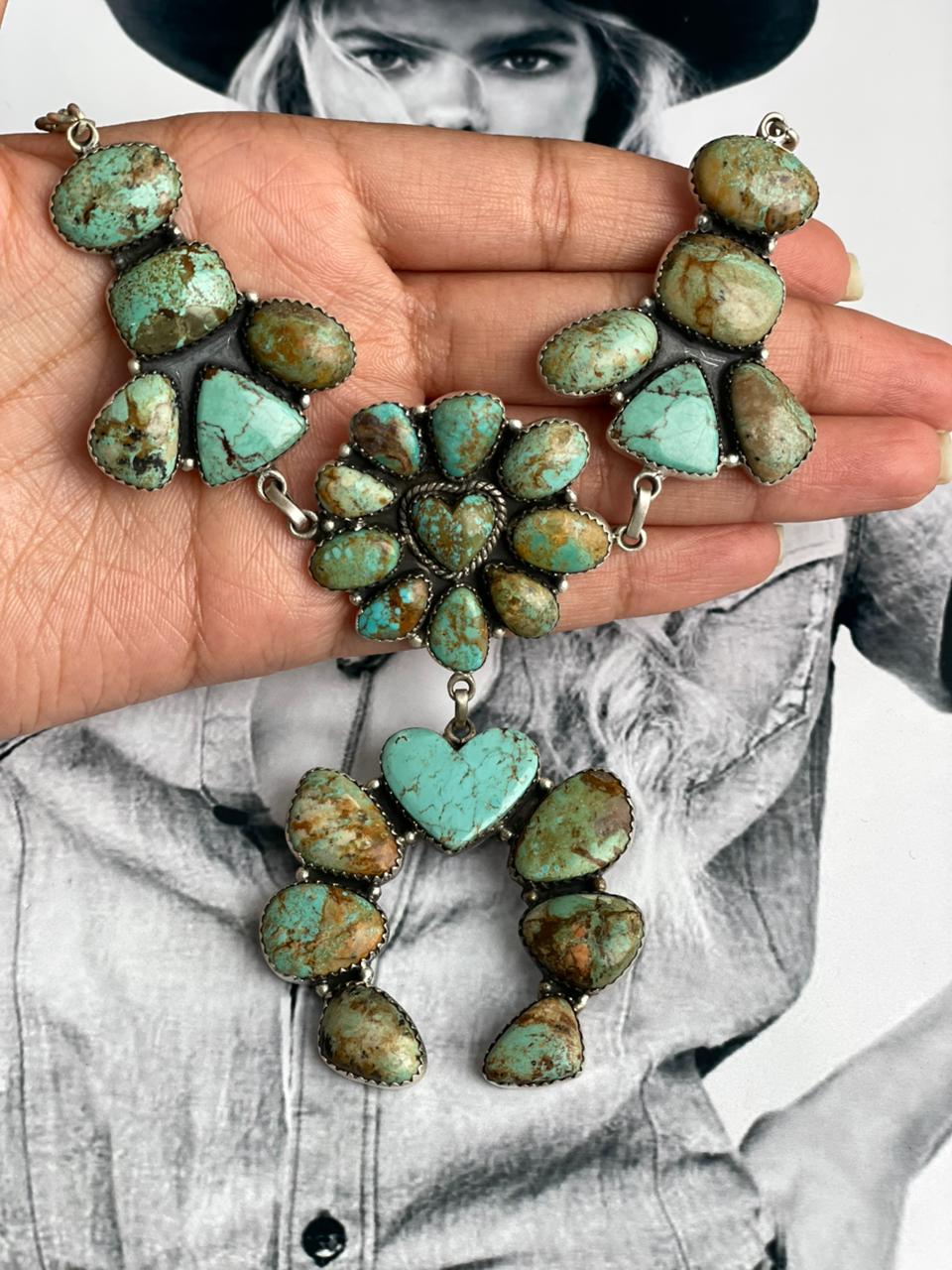 Handmade Sterling Silver Baja Turquoise Collection: Naja Necklace "Signed Nizhoni"