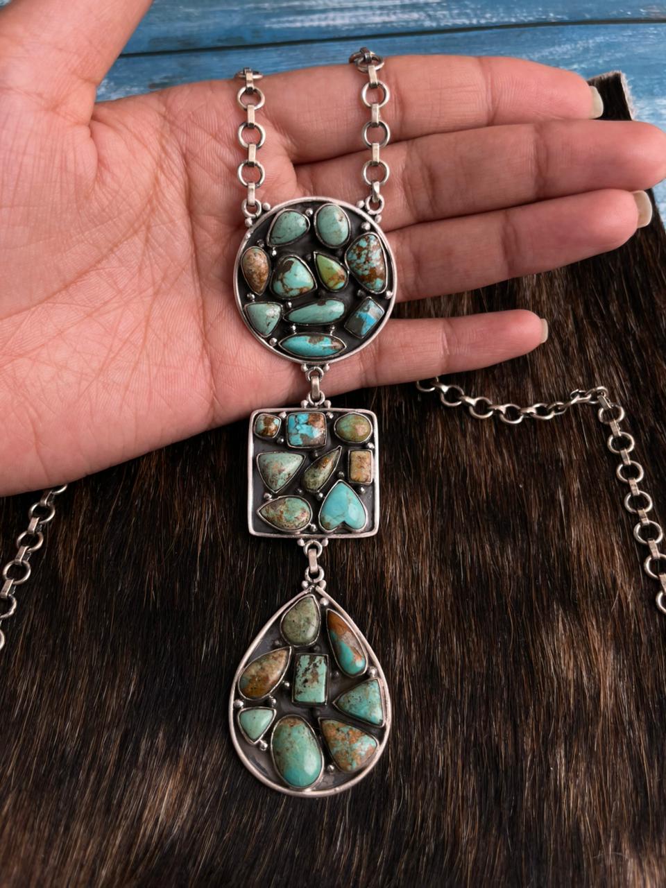 Handmade Sterling Silver Baja Turquoise Collection: Necklace "Signed Nizhoni"
