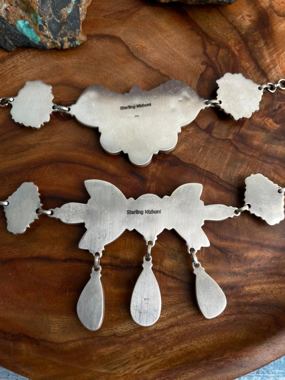 Handmade Sterling Silver Baja Turquoise Collection: Choker Necklace "Signed Nizhoni"