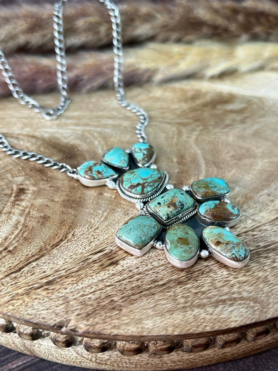 Handmade Sterling Silver Baja Turquoise Collection: Necklace "Signed Nizhoni"