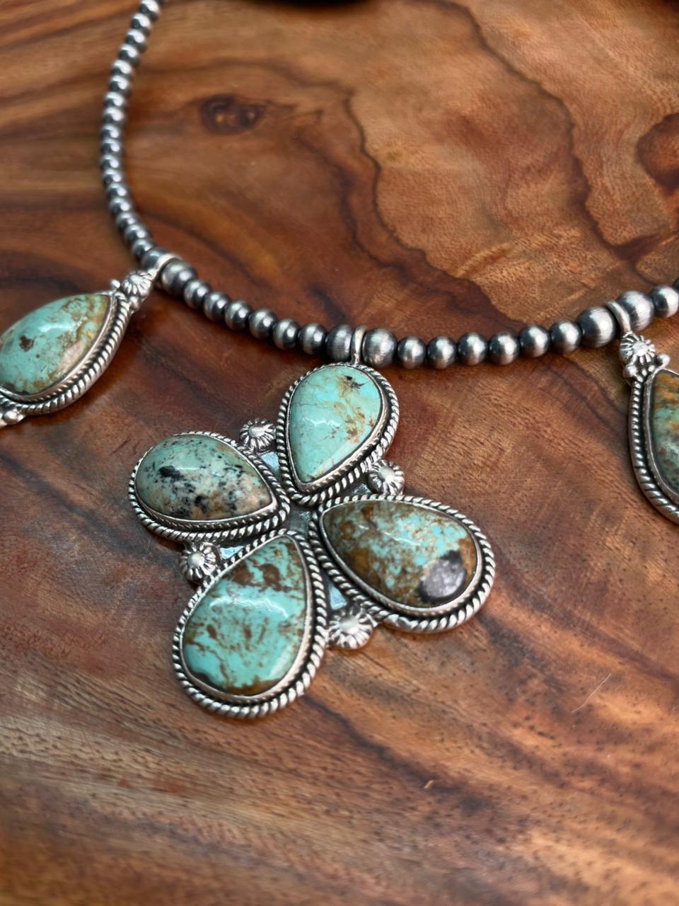 Handmade Sterling Silver Baja Turquoise Collection: Beaded Necklace "Signed Nizhoni"