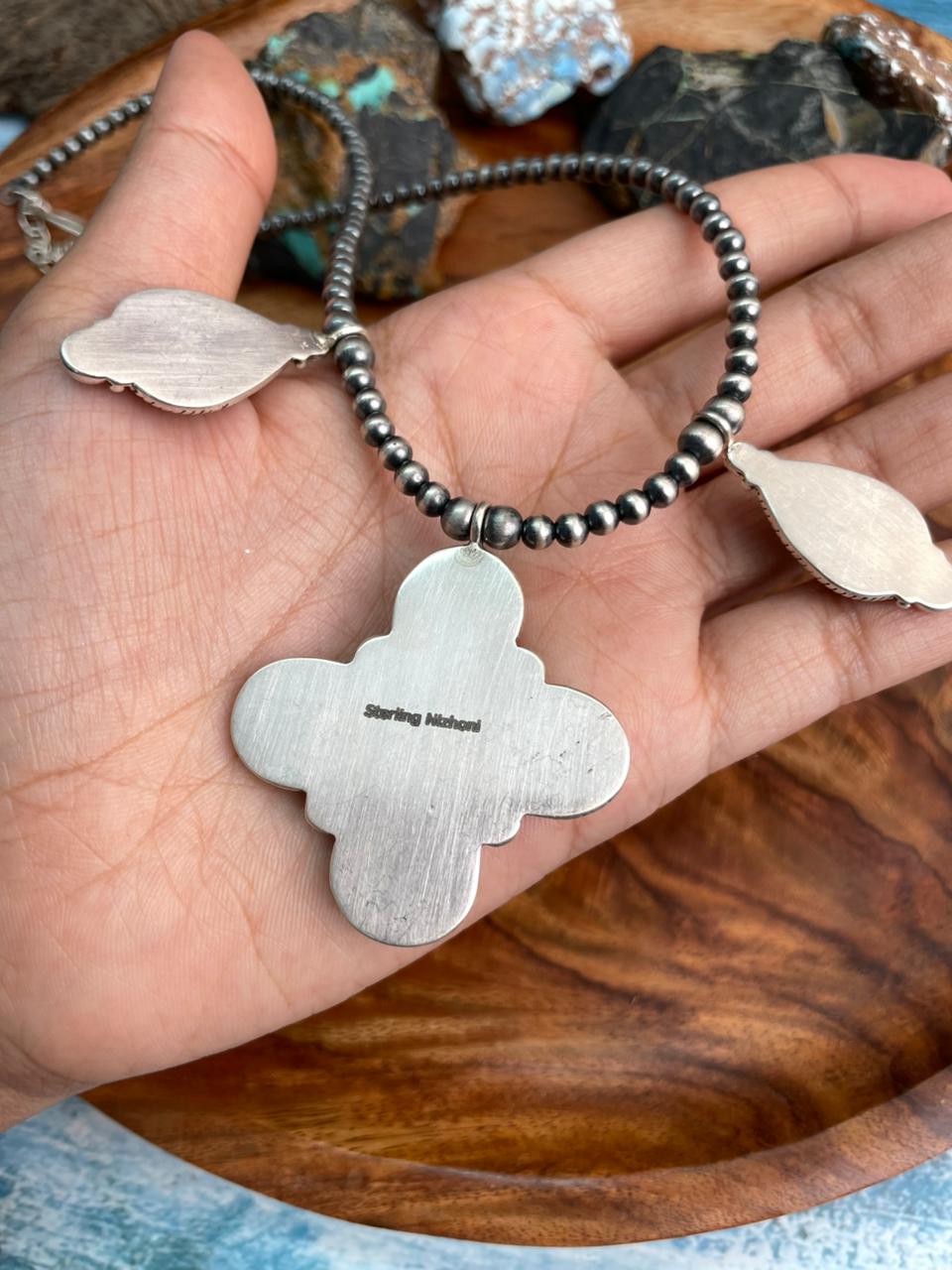 Handmade Sterling Silver Baja Turquoise Collection: Beaded Necklace "Signed Nizhoni"