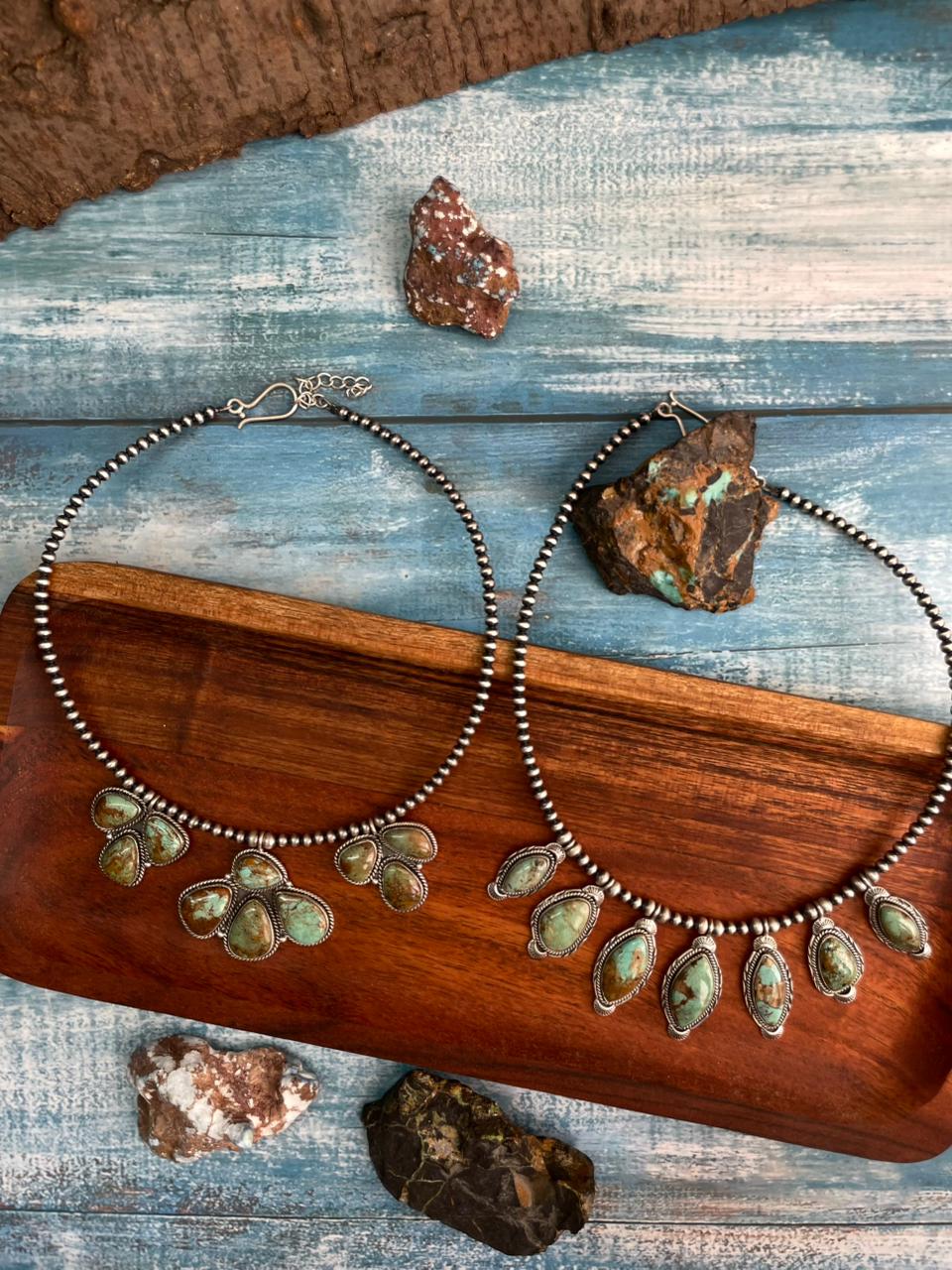 Handmade Sterling Silver Baja Turquoise Collection: Beaded Necklace "Signed Nizhoni"