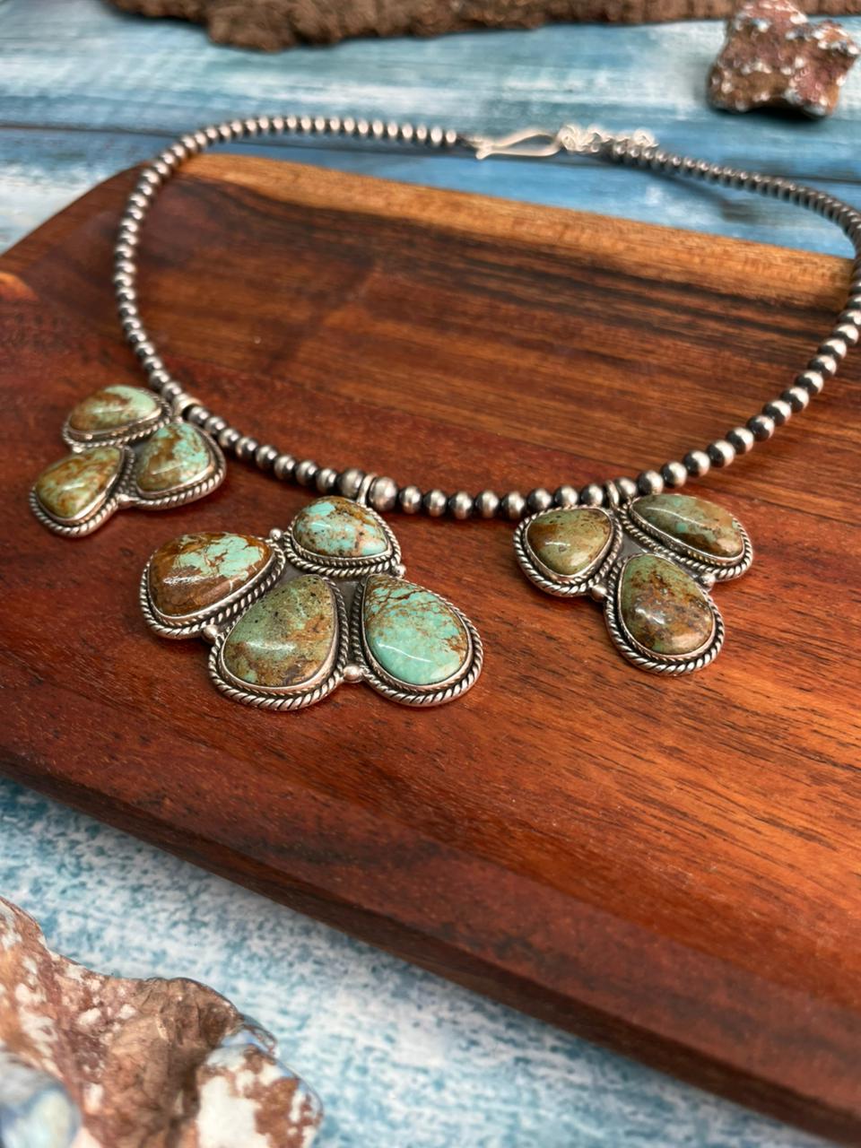Handmade Sterling Silver Baja Turquoise Collection: Beaded Necklace "Signed Nizhoni"