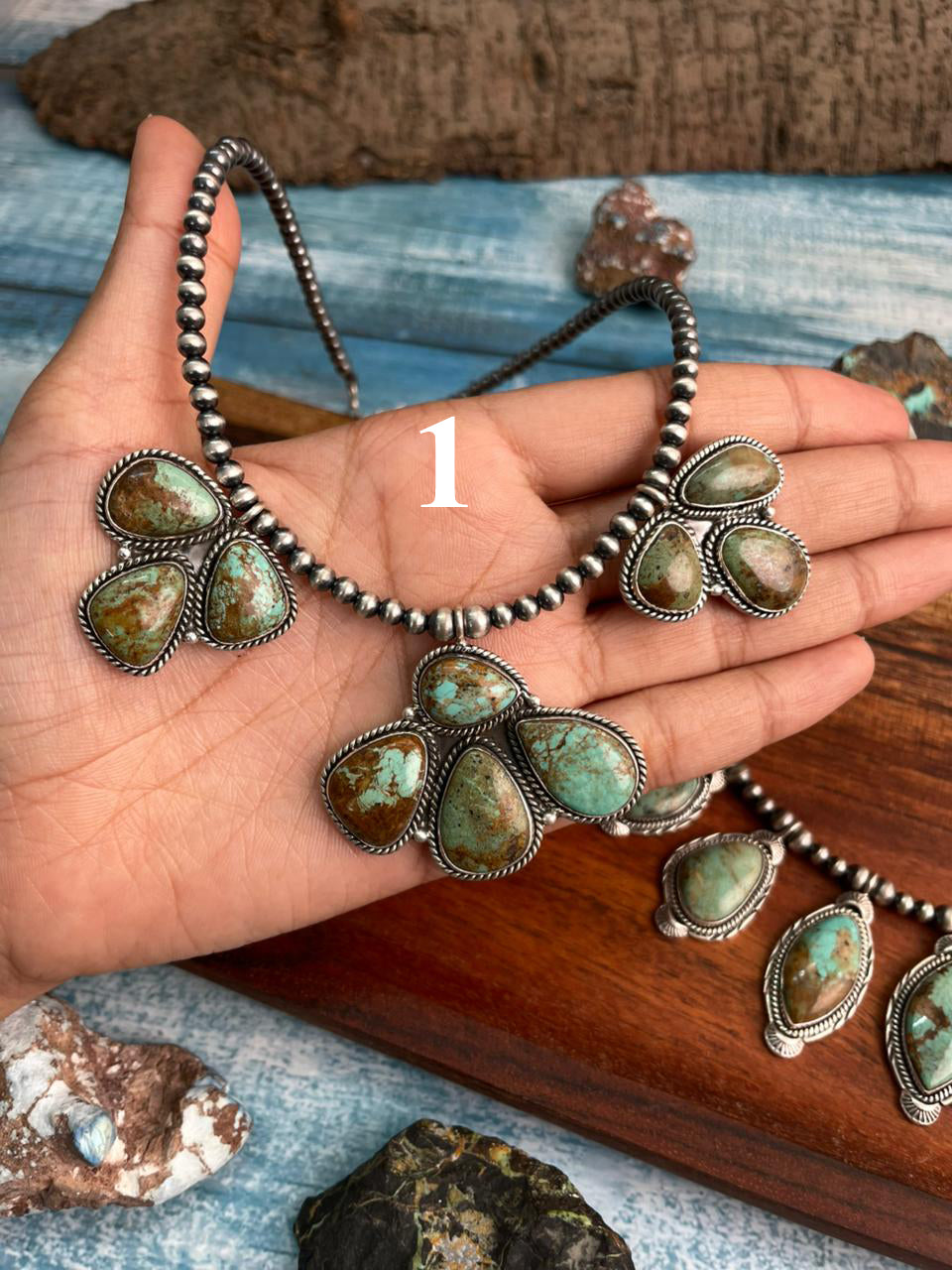 Handmade Sterling Silver Baja Turquoise Collection: Beaded Necklace "Signed Nizhoni"