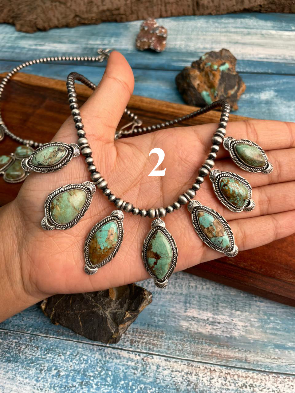 Handmade Sterling Silver Baja Turquoise Collection: Beaded Necklace "Signed Nizhoni"