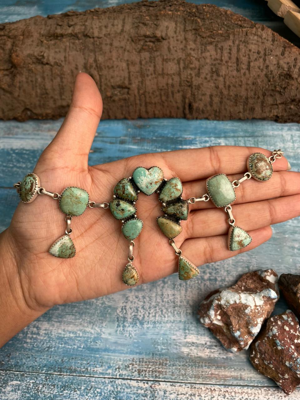 Handmade Sterling Silver Baja Turquoise Collection: Naja Necklace "Signed Nizhoni"