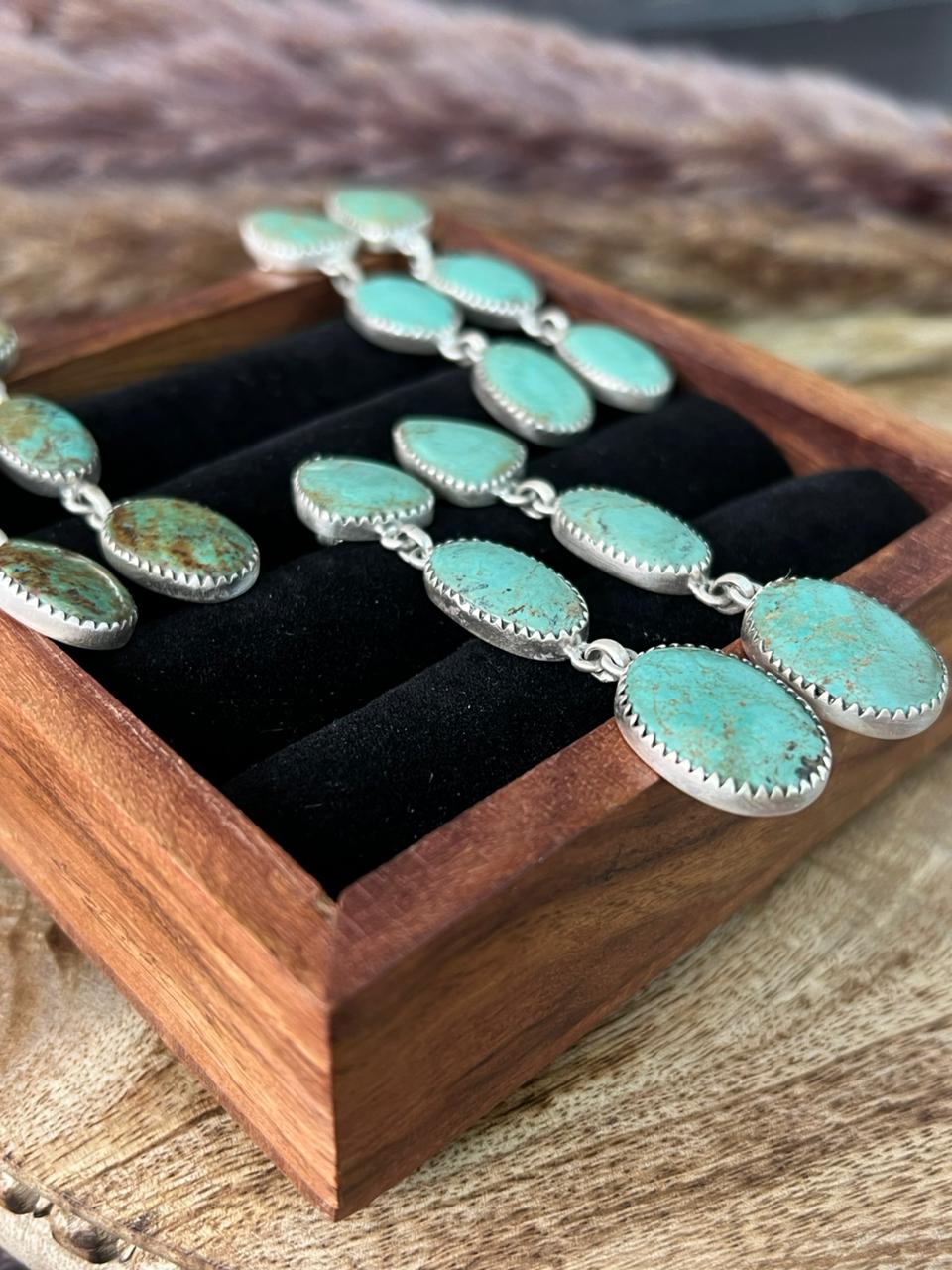 Handmade Sterling Silver Baja Turquoise Collection: Post Dangle Earrings "Signed Nizhoni"