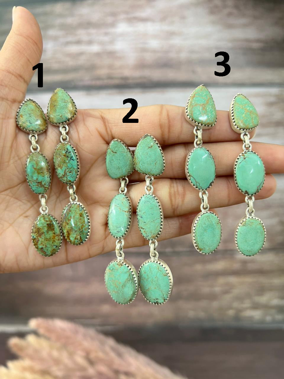 Handmade Sterling Silver Baja Turquoise Collection: Post Dangle Earrings "Signed Nizhoni"