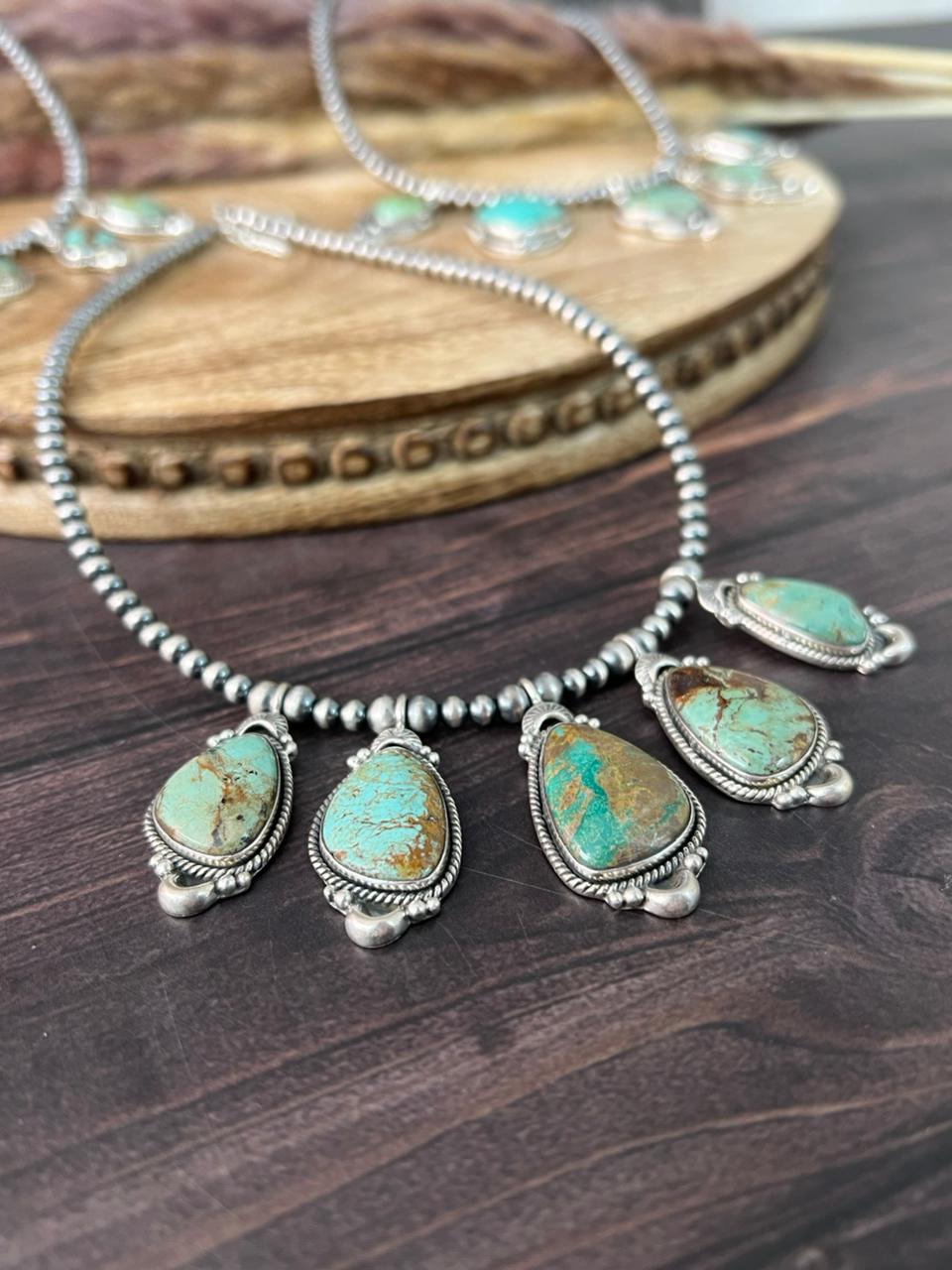 Handmade Sterling Silver Baja Turquoise Collection: Beaded Necklace "Signed Nizhoni"