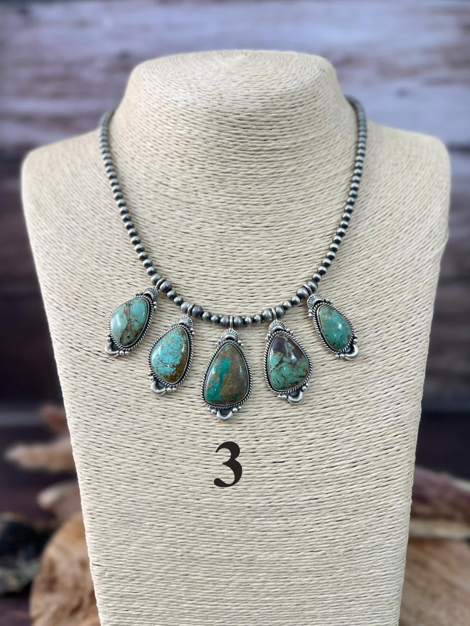Handmade Sterling Silver Baja Turquoise Collection: Beaded Necklace "Signed Nizhoni"