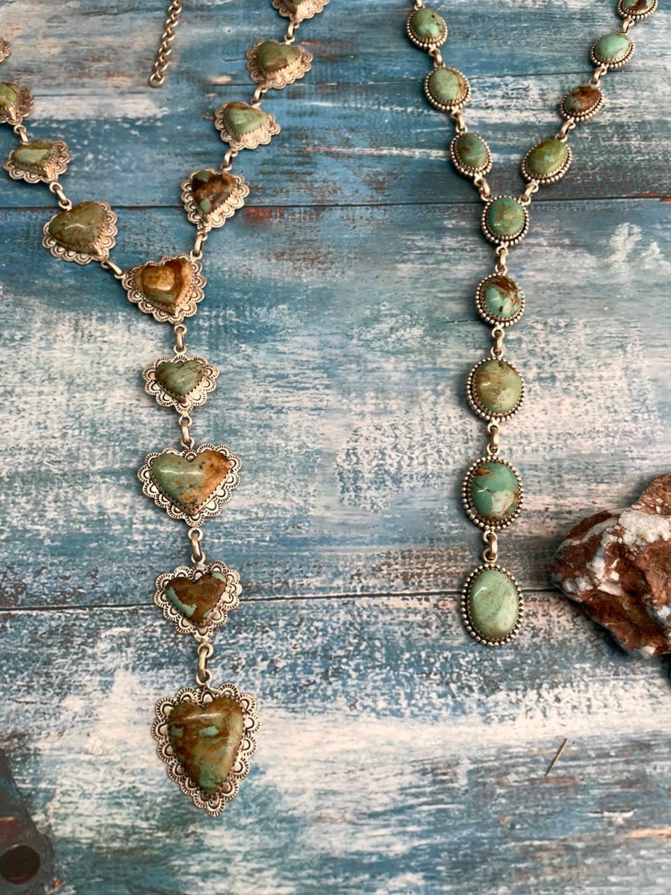 Handmade Sterling Silver Baja Turquoise Collection: 'Y Shaped' Necklace "Signed Nizhoni"