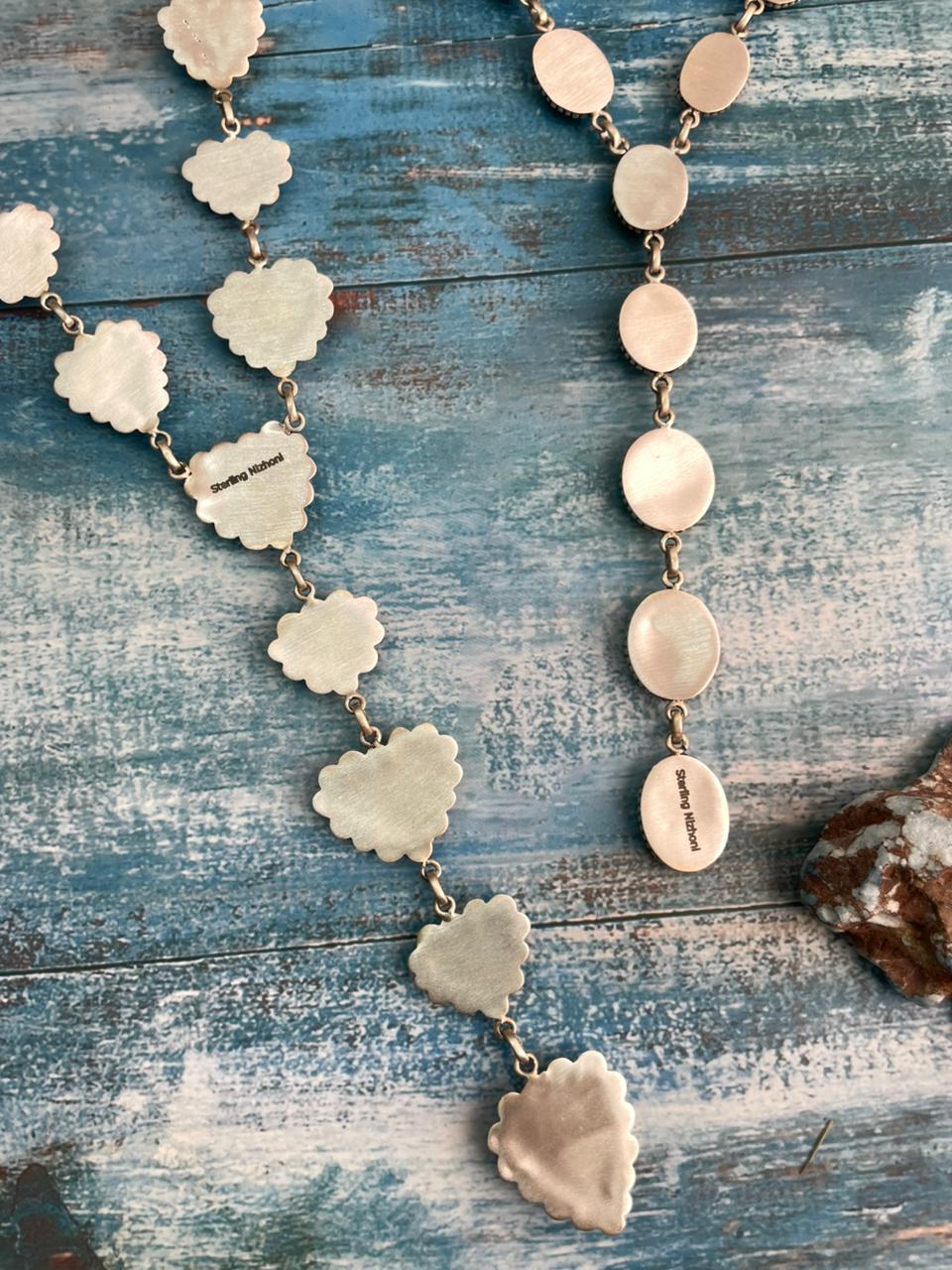 Handmade Sterling Silver Baja Turquoise Collection: 'Y Shaped' Necklace "Signed Nizhoni"