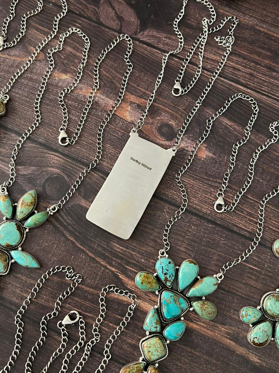 Handmade Sterling Silver Baja Turquoise Collection: Necklace "Signed Nizhoni"