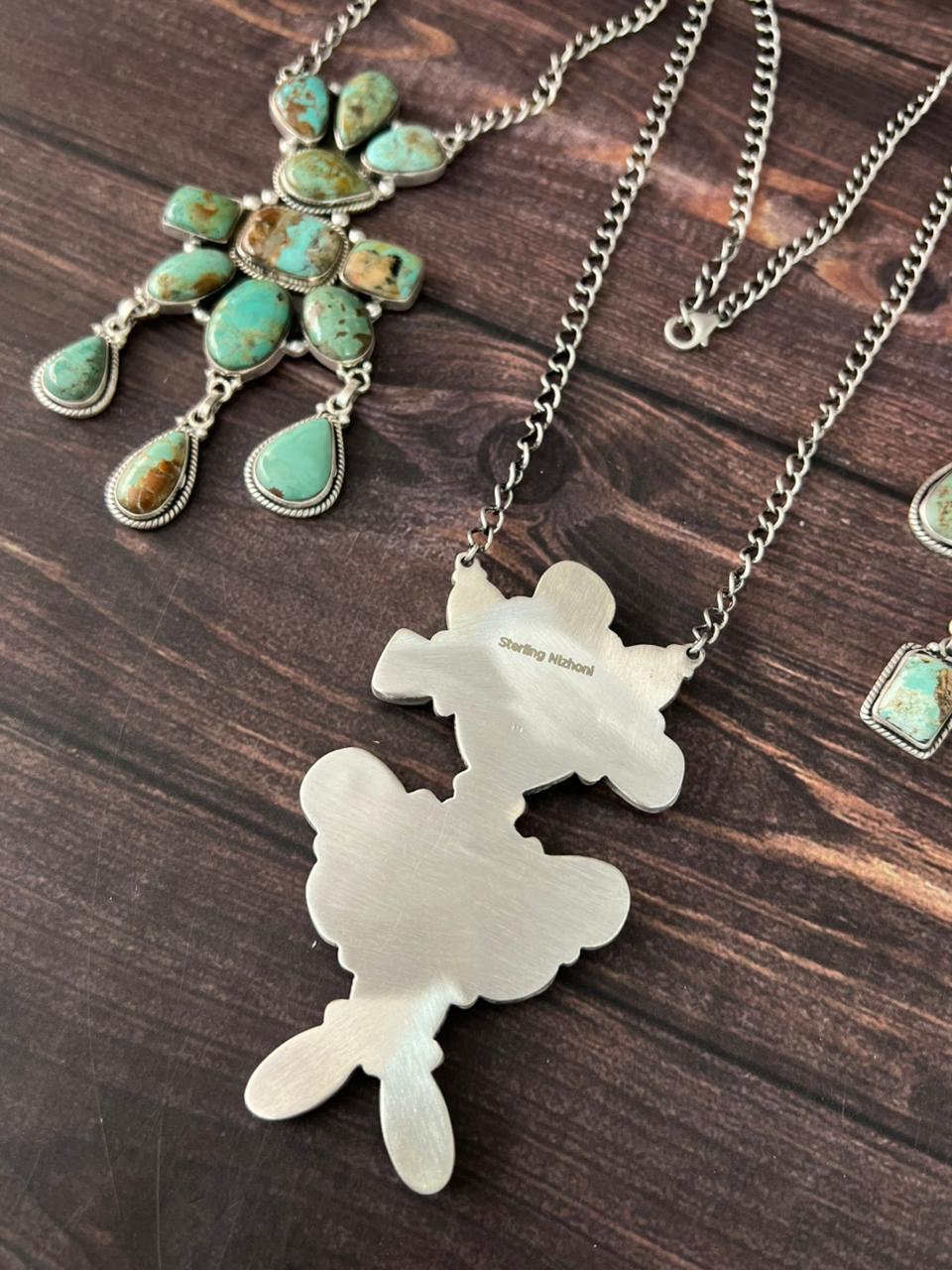 Handmade Sterling Silver Baja Turquoise Collection: Necklace "Signed Nizhoni"