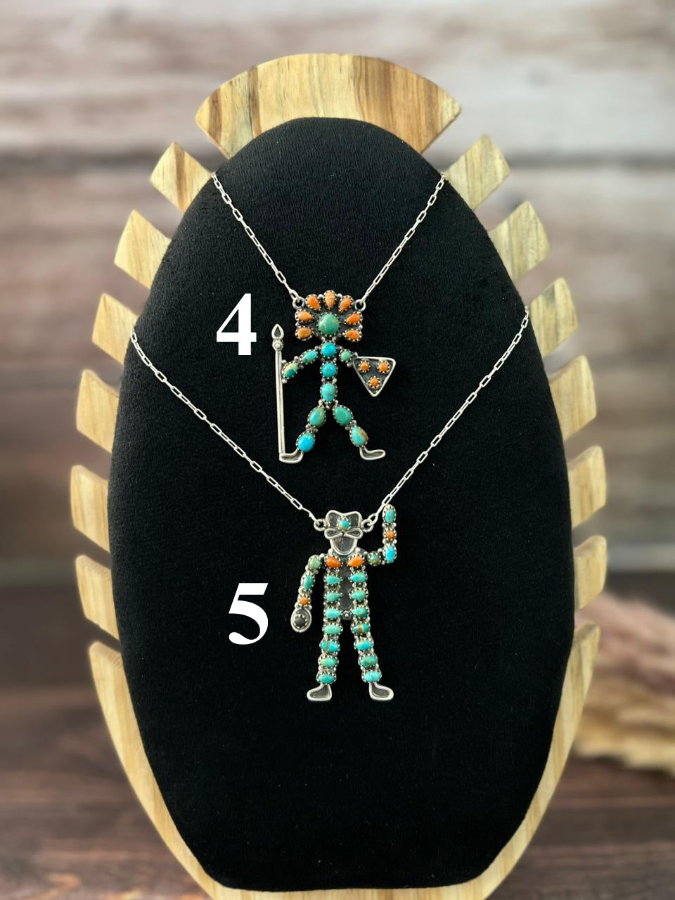 Handmade Sterling Silver Paloma with Kingman Turquoise and Orange Mojave Necklace "Signed Nizhoni"