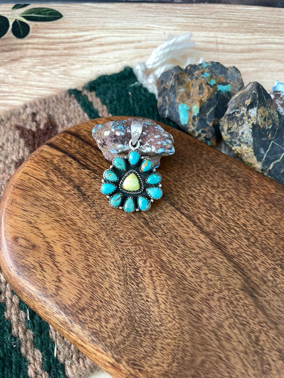 Handmade Sterling Silver Palomino with Kingman Turquoise Pendant "Signed Nizhoni"