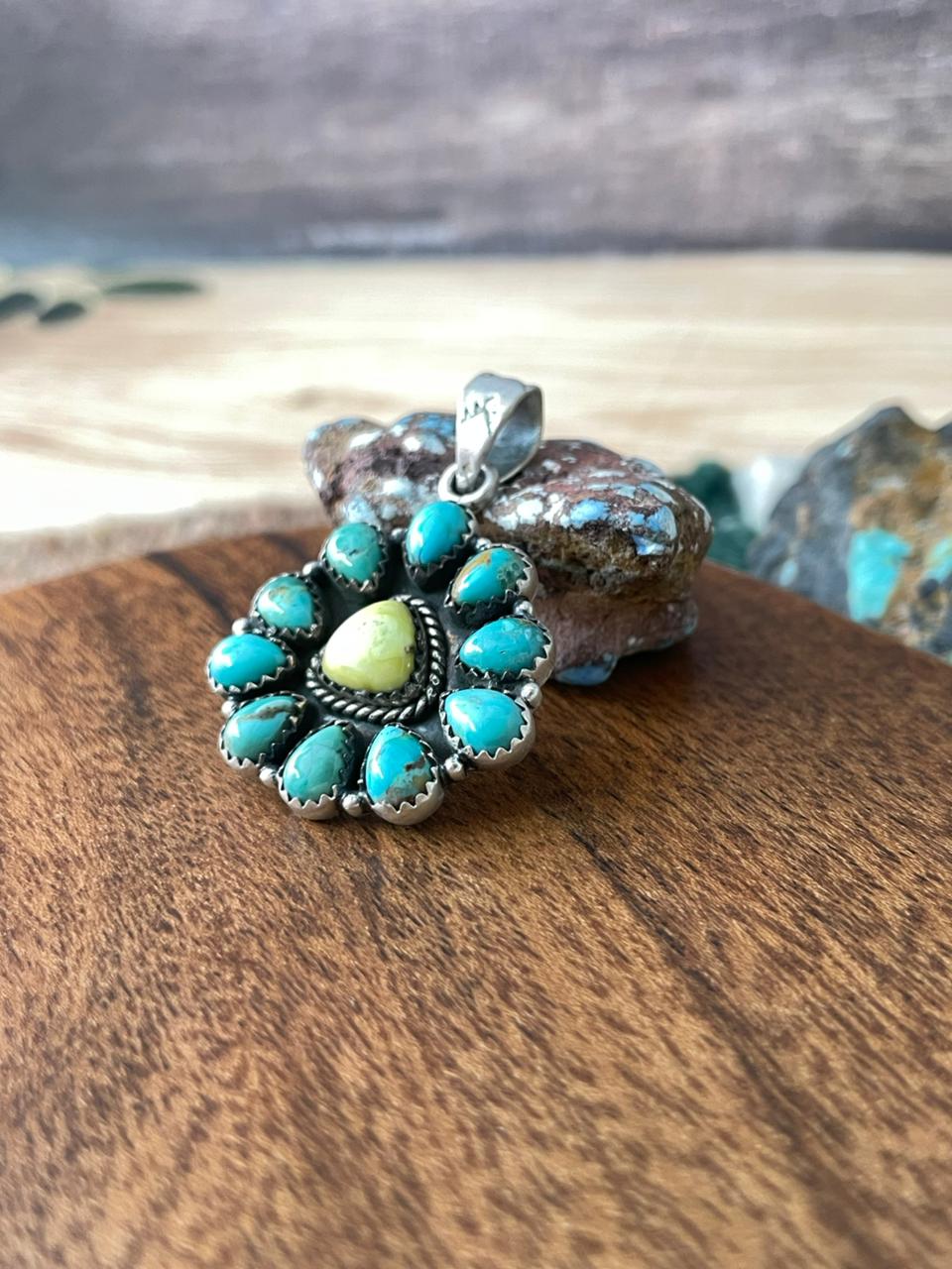 Handmade Sterling Silver Palomino with Kingman Turquoise Pendant "Signed Nizhoni"