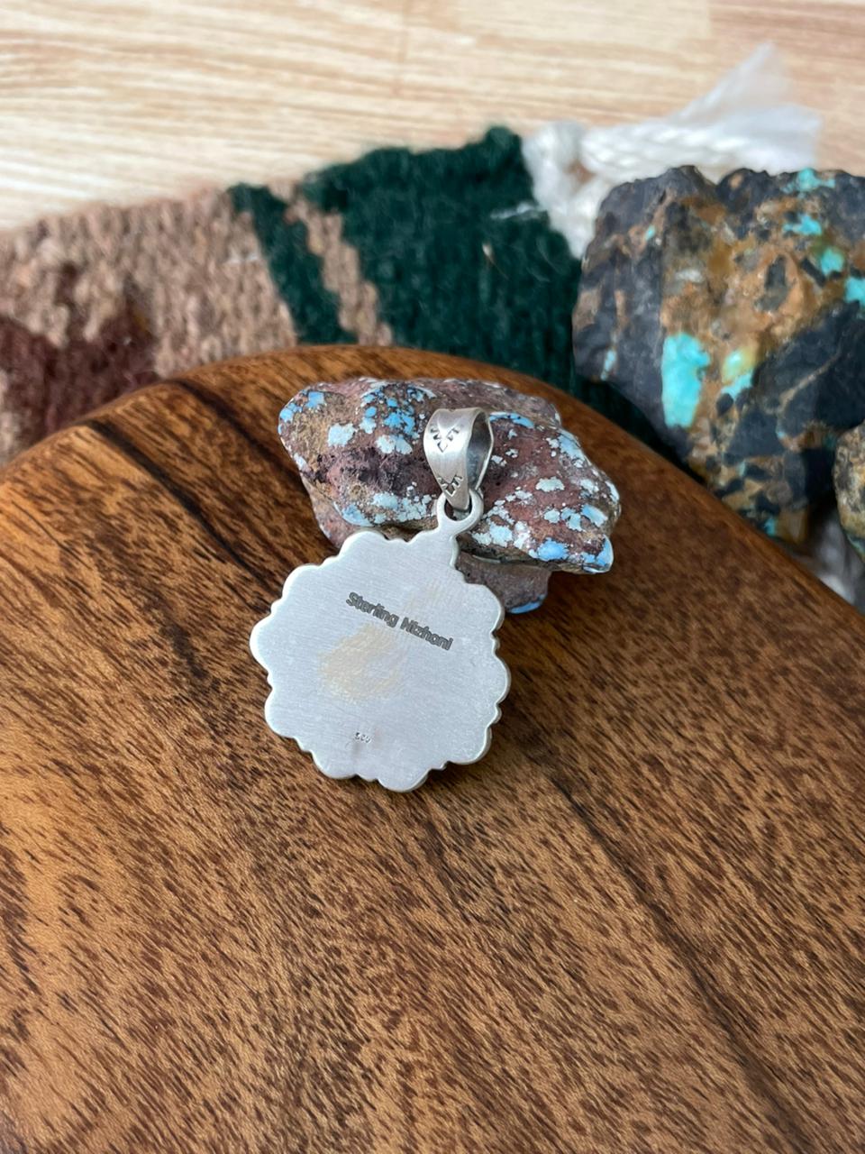 Handmade Sterling Silver Palomino with Kingman Turquoise Pendant "Signed Nizhoni"