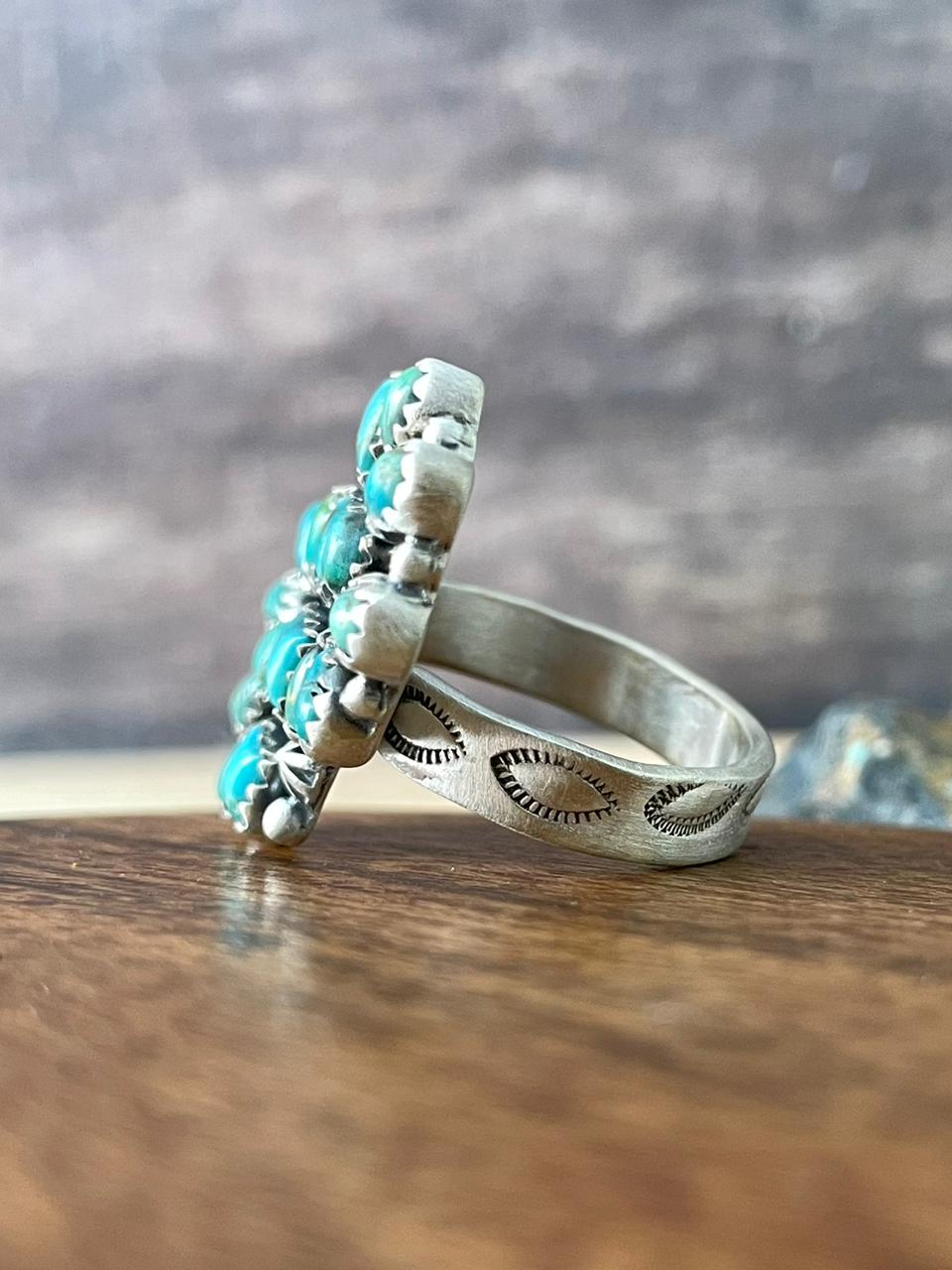 Handmade Sterling Silver Kingman Turquoise Adjustable Ring "Signed Nizhoni"