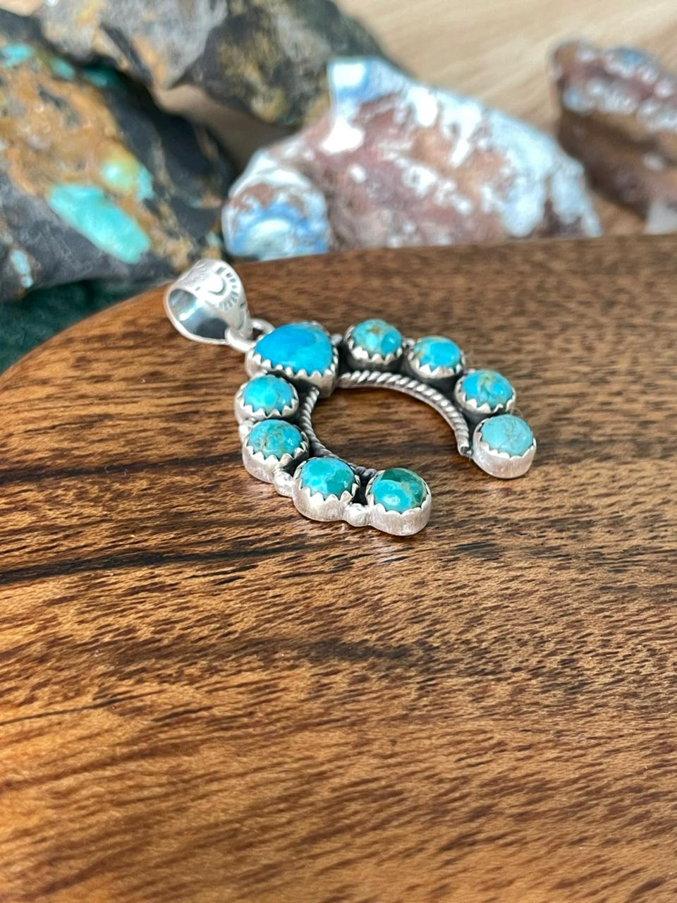 Handmade Sterling Silver Kingman Turquoise Naja Pendant "Signed Nizhoni"