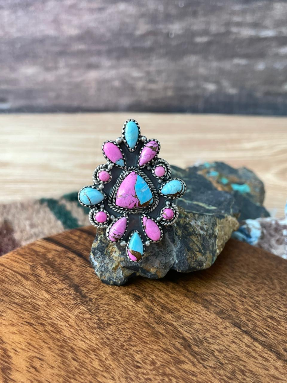 Handmade Sterling Silver Cotton Candy Adjustable Ring "Signed Nizhoni"