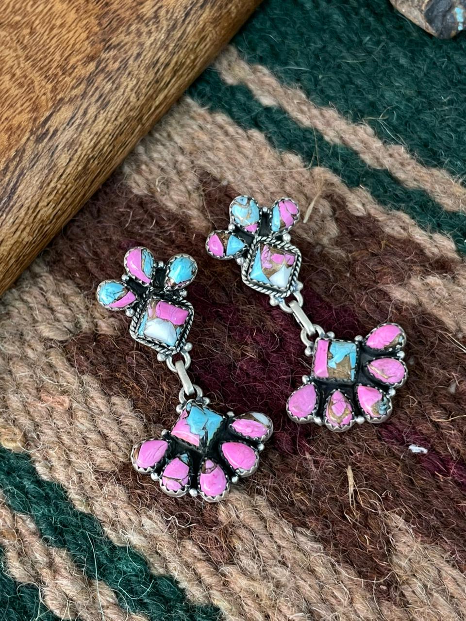Handmade Sterling Silver Cotton Candy Post Dangle Earrings "Signed Nizhoni"